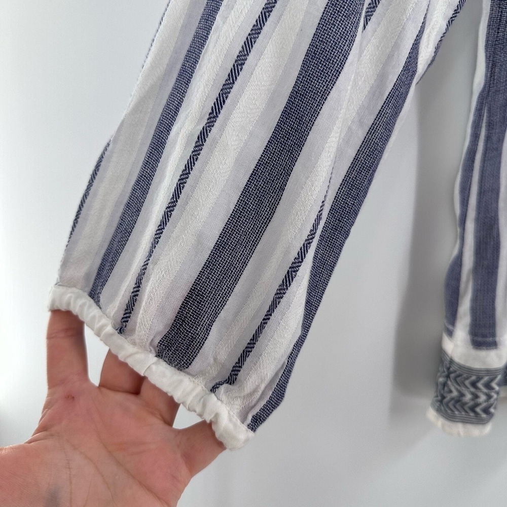 Dylan Tops Womens Small Notched Airy‎ Blue White Embroidered Trim Boho - Picture 9 of 10